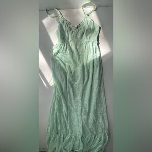 Light Green Floral Sleeveless Gown V-Neck Ruffle Babydoll Fairy Women Vintage
